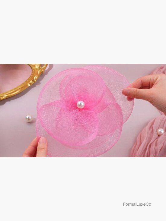 Tea Party Derby Hat with Hair Clip & Headband - Elegant Fascinator